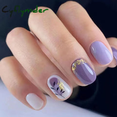 Cyflymder 24Pcs Artifical False Nails With Glue Colorful Glitter Fake Nail Short Round/Square