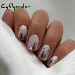 Cyflymder 24Pcs Artifical False Nails With Glue Colorful Glitter Fake Nail Short Round/Square