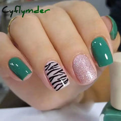 Cyflymder 24Pcs Artifical False Nails With Glue Colorful Glitter Fake Nail Short Round/Square