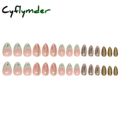 Cyflymder 24pcs Baroque Gold False Nails Green Crocodile pattern Fake Nails Tips Women Wearable Detchable French Almond