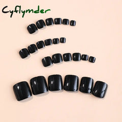 Cyflymder 24pcs Black False Toenails Solid Color Glossy Fake Toenails Wearable Full Cover Ins Square Press on Toenail