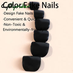 Cyflymder 24pcs Black False Toenails Solid Color Glossy Fake Toenails Wearable Full Cover Ins Square Press on Toenail