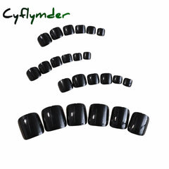 Cyflymder 24pcs Black False Toenails Solid Color Glossy Fake Toenails Wearable Full Cover Ins Square Press on Toenail