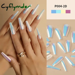 Cyflymder 24Pcs/Box Ballerina Press on Nails Tips False Nail Art Full Cover Detachable Artificial Fake Nails Metal