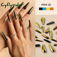 Cyflymder 24Pcs/Box Ballerina Press on Nails Tips False Nail Art Full Cover Detachable Artificial Fake Nails Metal