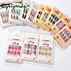 Cyflymder 24Pcs/Box Fake Nail Long Ballet Reusable Acrylic Press On Nails Artificial Full Cover