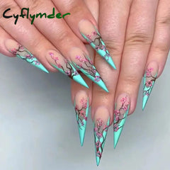 Cyflymder 24Pcs/Box Fake Nail Long Ballet Reusable Acrylic Press On Nails Artificial Full Cover