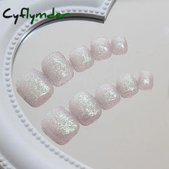 Cyflymder 24pcs/box Fashion Aurora Fake Toenails Cat Eye Short Square Foot Nails Super Shiny Full Cover Toe Nails for