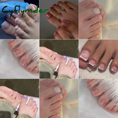 Cyflymder 24pcs/box Fashion Aurora Fake Toenails Cat Eye Short Square Foot Nails Super Shiny Full Cover Toe Nails for