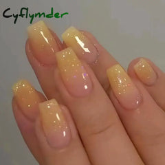 Cyflymder 24Pcs/Box Gradient Pink Nail Tips Detachable Glitter Fake Nails Long Ballerina False Full
