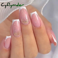Cyflymder 24Pcs/Box Gradient Pink Nail Tips Detachable Glitter Fake Nails Long Ballerina False Full