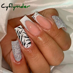 Cyflymder 24Pcs/Box Gradient Pink Nail Tips Detachable Glitter Fake Nails Long Ballerina False Full