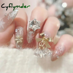 Cyflymder 24Pcs Butterfly Flower Decorated False Nails Removable Full Cover Luxury Rhinestones