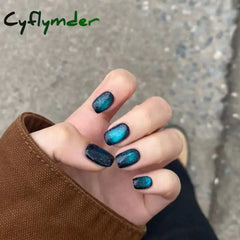 Cyflymder 24PCS Cat Eye Short False Nails Reusable Glitter Fake Nails Full Cover Artficial Nails Stick on Nails DIY