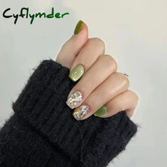 Cyflymder 24PCS Cat Eye Short False Nails Reusable Glitter Fake Nails Full Cover Artficial Nails Stick on Nails DIY