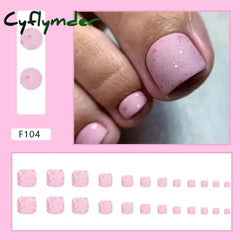 Cyflymder 24pcs Glitter Sequins Fake Toenails Simple Wearable False Toenails for Girls Women Acrylic Foot Nail Tips