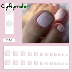 Cyflymder 24pcs Glitter Sequins Fake Toenails Simple Wearable False Toenails for Girls Women Acrylic Foot Nail Tips
