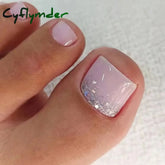Cyflymder 24pcs Glitter Sequins Fake Toenails Simple Wearable False Toenails for Girls Women Acrylic Foot Nail Tips
