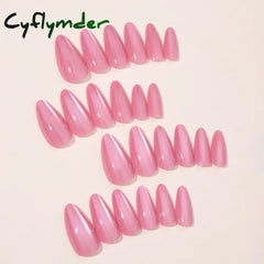 Cyflymder 24pcs Gradient Rose Pink False Nails Glossy Cat Eye Design Fake Nail Tips For Girls Women Almond Press On
