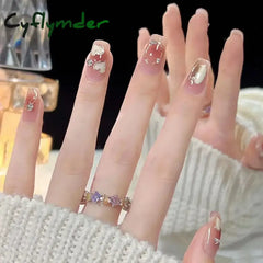 Cyflymder 24Pcs Green Long Ballerina False Nails Butterfly With Glue Wearable Fake Spring