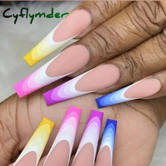 Cyflymder 24Pcs Long Ballerina Nails Set Press On Wearable Artifical False With Glue Roses Pattern