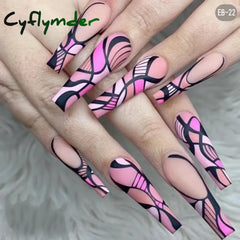 Cyflymder 24Pcs Long Ballerina Nails Set Press On Wearable Artifical False With Glue Roses Pattern