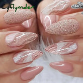 24Pcs Long Stiletto Fake Nail Pink Marble Design Wearable French Almond False Nails Full Cover Press on Nails DIY Stick on Nails