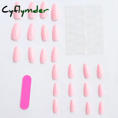 Cyflymder 24PCS Medium Stiletto Pink Ballectcore Tip Press on Nails Full Cover Fake Nail Set For Girl Mother Women Gift