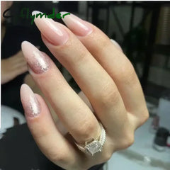 Cyflymder 24Pcs Mid-length Almond Ballet False Nails Simple Cat Eye Design Press on Fake Nail Wearable Full Cover Nail