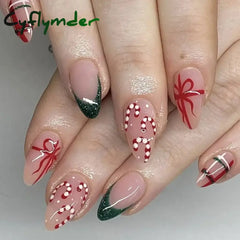 Cyflymder 24Pcs Mid-length Almond Ballet False Nails Simple Cat Eye Design Press on Fake Nail Wearable Full Cover Nail