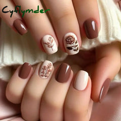 Cyflymder 24Pcs Mid-length Ballet False Nails Red Love Pattern Design Press on Nails Simple Wearable Finished Coffin