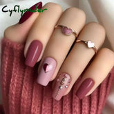 Cyflymder 24Pcs Mid-length Ballet False Nails Red Love Pattern Design Press on Nails Simple Wearable Finished Coffin
