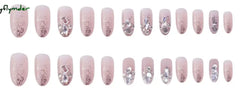 Cyflymder 24Pcs Nail Art Fake Nails Pink And Silver Glitter Wearing Reusable False Long Ballerina