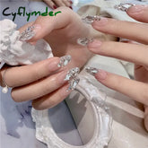Cyflymder 24Pcs Nail Art Fake Nails Pink And Silver Glitter Wearing Reusable False Long Ballerina