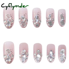 Cyflymder 24Pcs Nail Art Fake Nails Pink And Silver Glitter Wearing Reusable False Long Ballerina