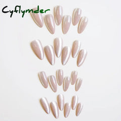 Cyflymder 24pcs Pearlescent Cat Eyes False Nails Wearable Flash Crystal Long Almond Aurora Fake Nails Press on Finished