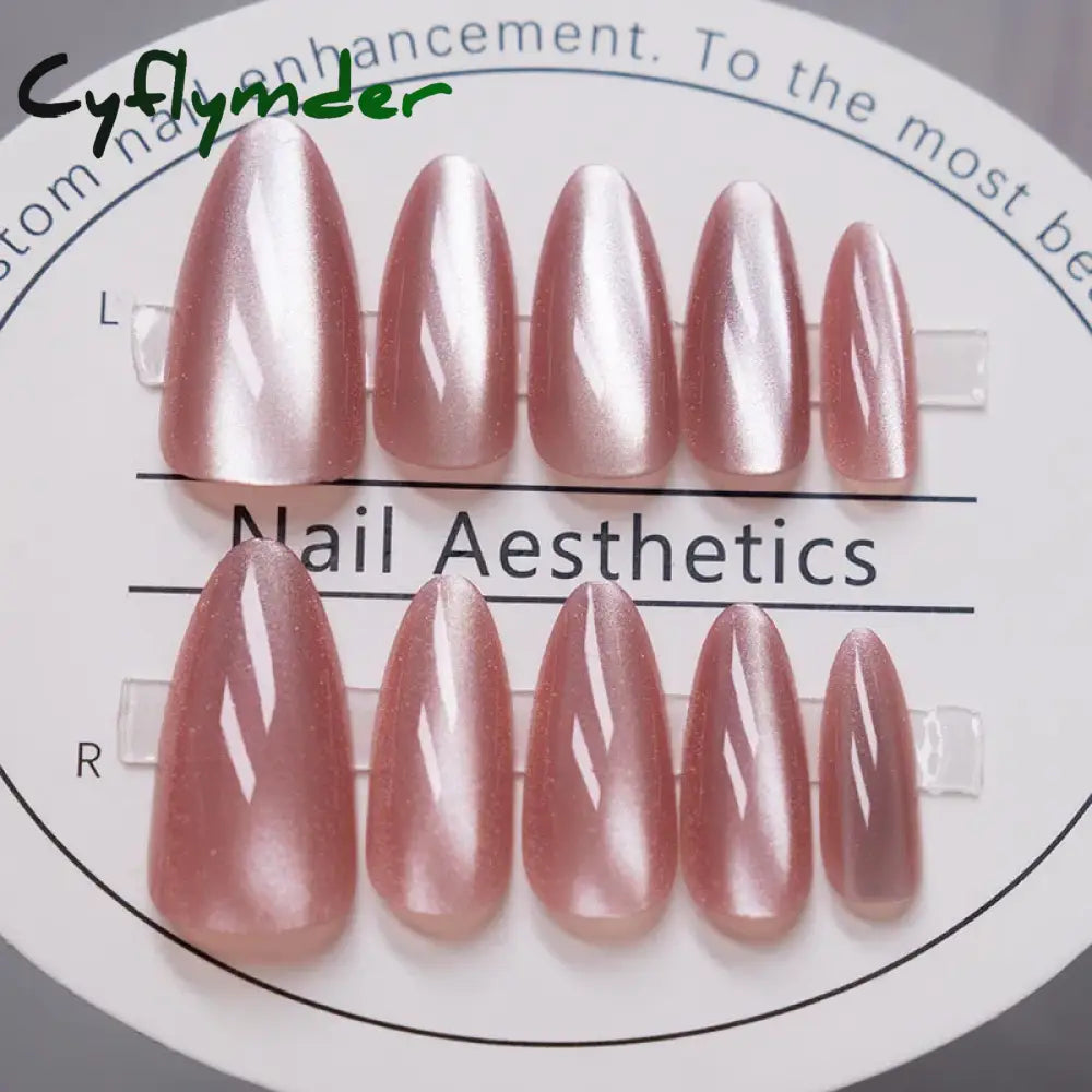 Cyflymder 24pcs Pink Cat Eye Fake Nails Glitter Fashion False Nail Patch For Lady Women Wearable Manicure DIY Art