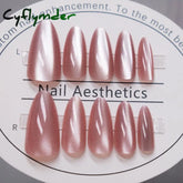 Cyflymder 24pcs Pink Cat Eye Fake Nails Glitter Fashion False Nail Patch For Lady Women Wearable Manicure DIY Art