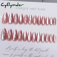 Cyflymder 24pcs Pink Cat Eye Fake Nails Glitter Fashion False Nail Patch For Lady Women Wearable Manicure DIY Art