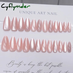 Cyflymder 24pcs Pink Cat Eye Fake Nails Glitter Fashion False Nail Patch For Lady Women Wearable Manicure DIY Art