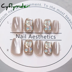Cyflymder 24pcs Pink Cat Eye Fake Nails Glitter Fashion False Nail Patch For Lady Women Wearable Manicure DIY Art