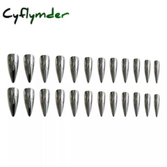 Cyflymder 24pcs Punk Metal Fake Nails Press On Finished Long Pointed Silver Mirror y2k Nail Tips Full Cover Stiletto
