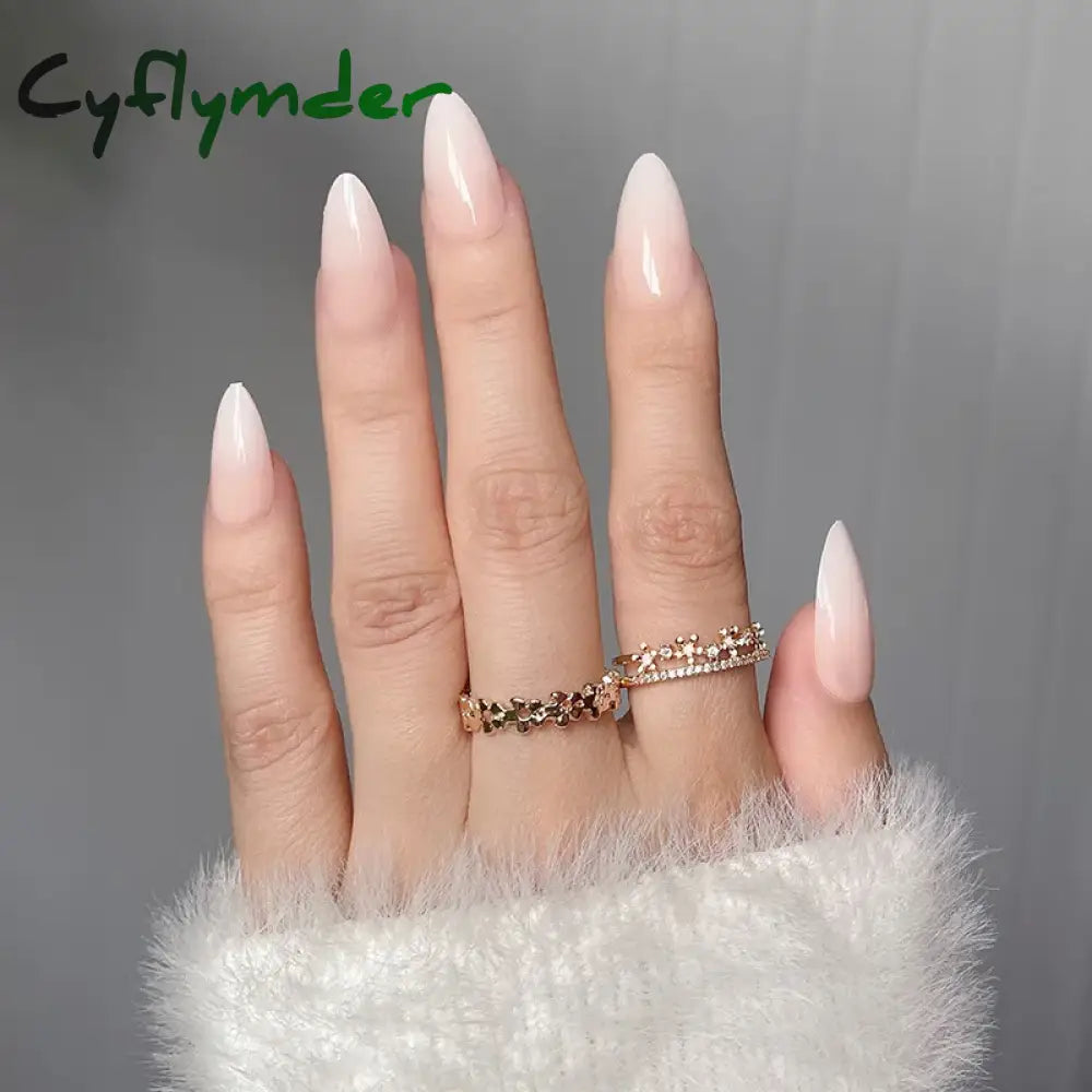 Cyflymder 24Pcs/Set Almond Gradient Press On Nail Art Wearable Fake Nails Pointed Simple Ballet Coffin Reusable False