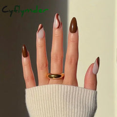 Cyflymder 24Pcs/Set Almond Gradient Press On Nail Art Wearable Fake Nails Pointed Simple Ballet Coffin Reusable False