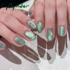 Cyflymder 24pcs/set Cat Eyes Fake Nails for Women Girls Red Brown Green Blue Grey Sparkling Short Tips Faux Ongles