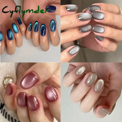 Cyflymder 24pcs/set Cat Eyes Fake Nails for Women Girls Red Brown Green Blue Grey Sparkling Short Tips Faux Ongles
