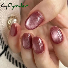 Cyflymder 24pcs/set Cat Eyes Fake Nails for Women Girls Red Brown Green Blue Grey Sparkling Short Tips Faux Ongles
