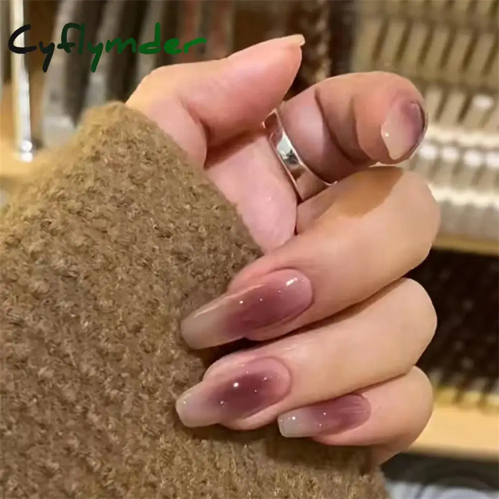 Cyflymder 24Pcs/Set Dry Rose Blush Artificial Wearing False Nails Removable French Press on Nails Full Coverage