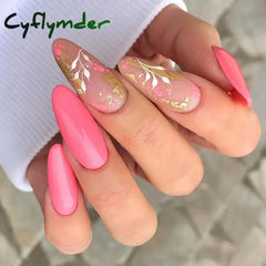 Cyflymder 24Pcs/Set Fake Nails With Glue Full Cover Nail Tips Press On Med Nails DIY Manicure Oval Head False Nails