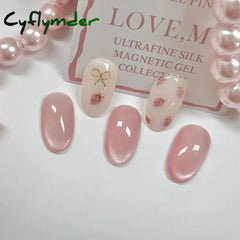 Cyflymder 24pcs/set French Strawberry Butterfly Cat Eye Press on Nails Fake Nails Manicure Detachable Nail Tips Oval